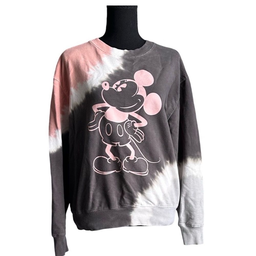 Vintage Tie Dye Sweater Mickey Mouse Disney Grey Pink Women's Medium
